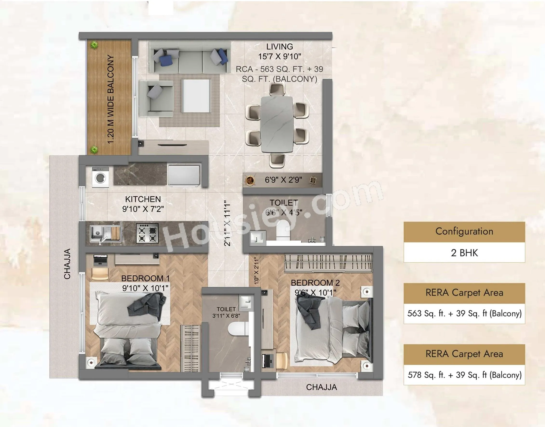 Dem Icon Unit plan - 617 sq.ft.