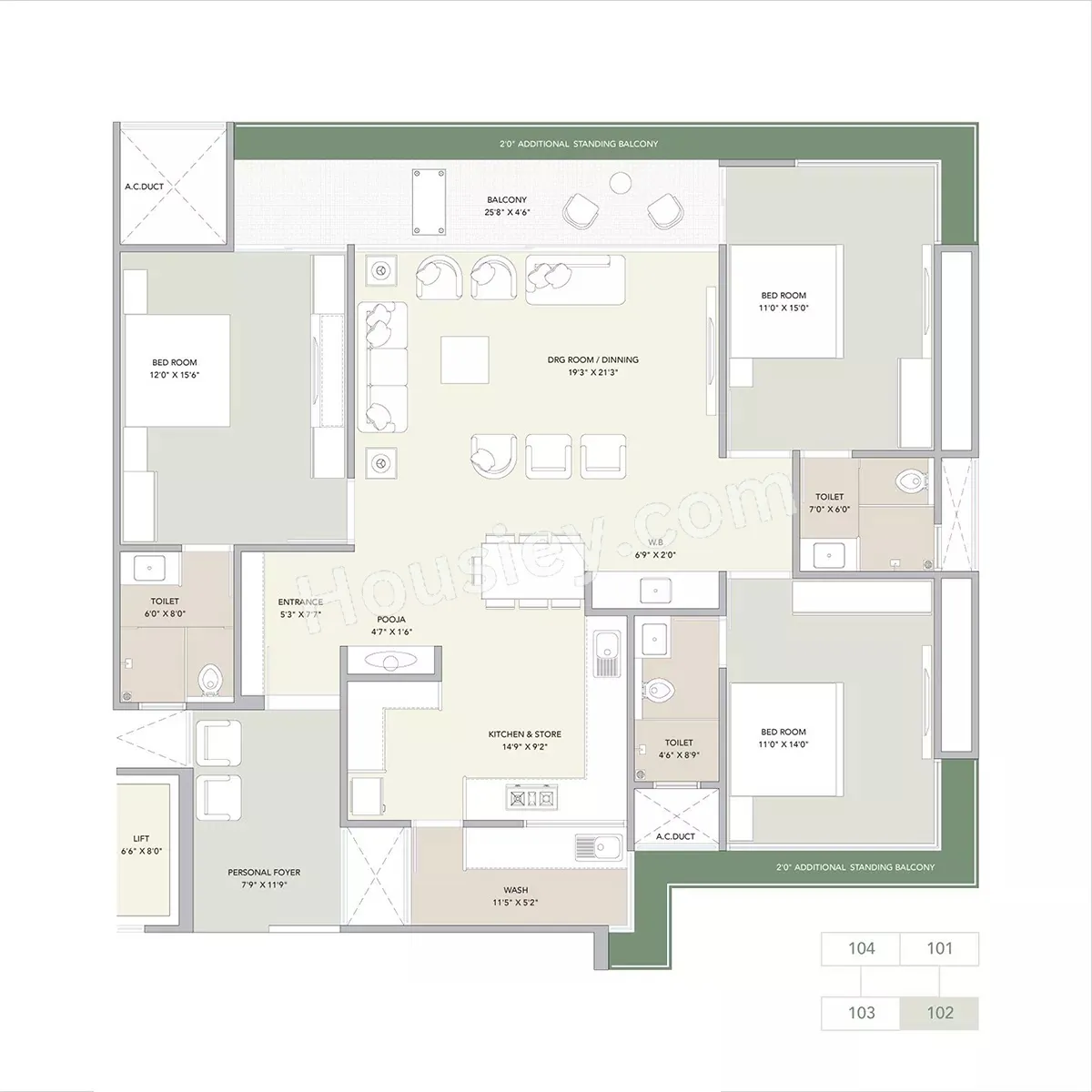 Dev Aashish The Gate 2 Unit plan - 1282 sq.ft.