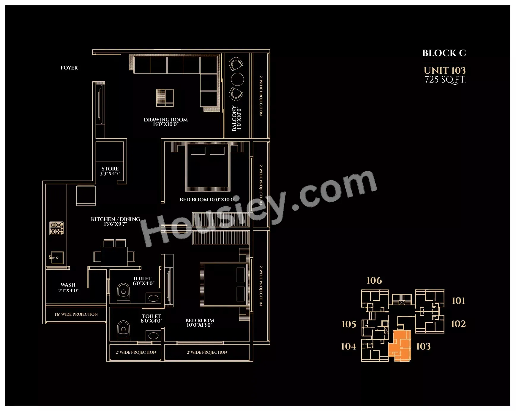 Dev Aashish Z Plus Unit plan - 725 sq.ft.