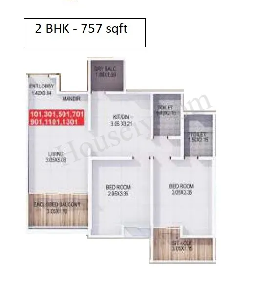 Atria Dhanashree Aanand 2 Unit plan - 757 sq.ft.