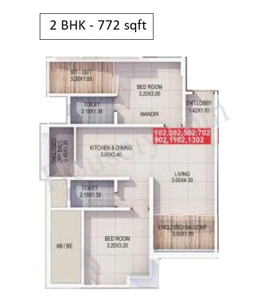 Atria Dhanashree Aanand 2 Unit plan - 772 sq.ft.