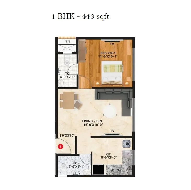 Dipti Om Shivalaya Unit plan - 443 sq.ft.