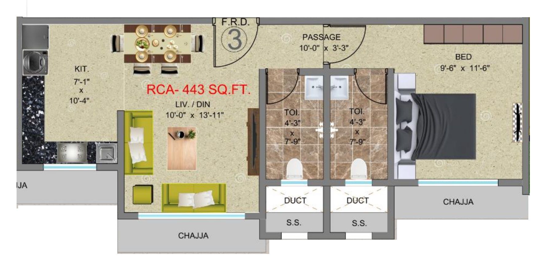 Dipti Varella Mansion Unit plan - 443 sq.ft.