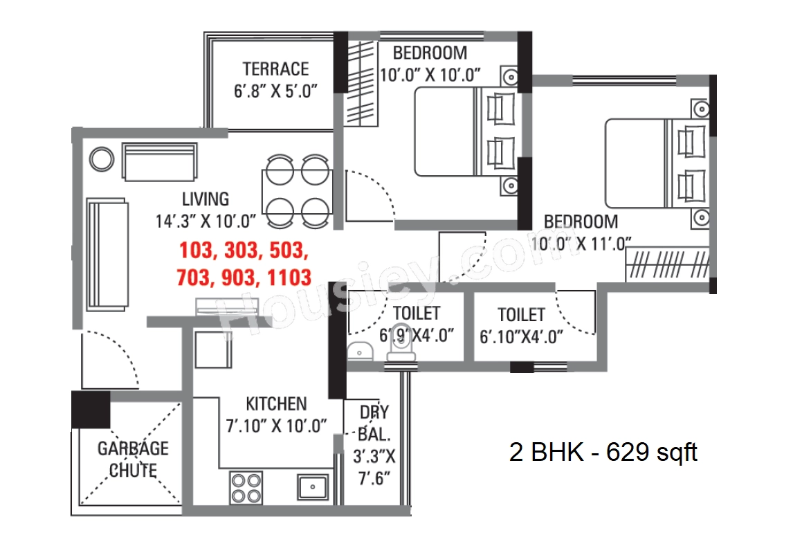 Divine Dazzle Unit plan - 629 sq.ft.
