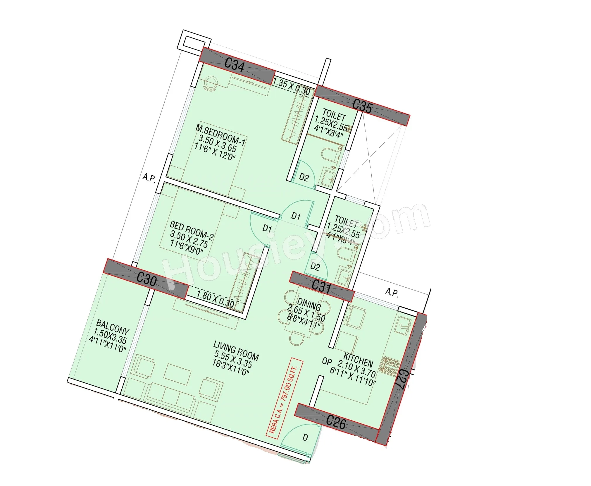 Divine Shloka Unit plan - 797 sq.ft.