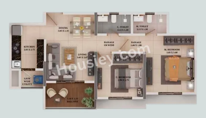 Dosti Heron Unit plan - 604 sq.ft.