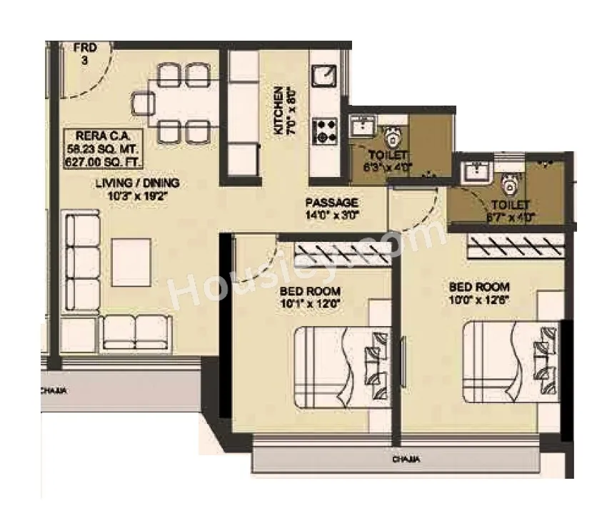 Dotom Hilton Unit plan - 627 sq.ft.