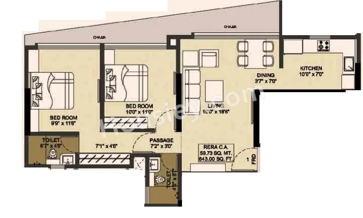 Dotom Hilton Unit plan - 643 sq.ft.