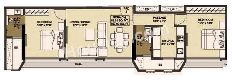 Dotom Hilton Unit plan - 657 sq.ft.