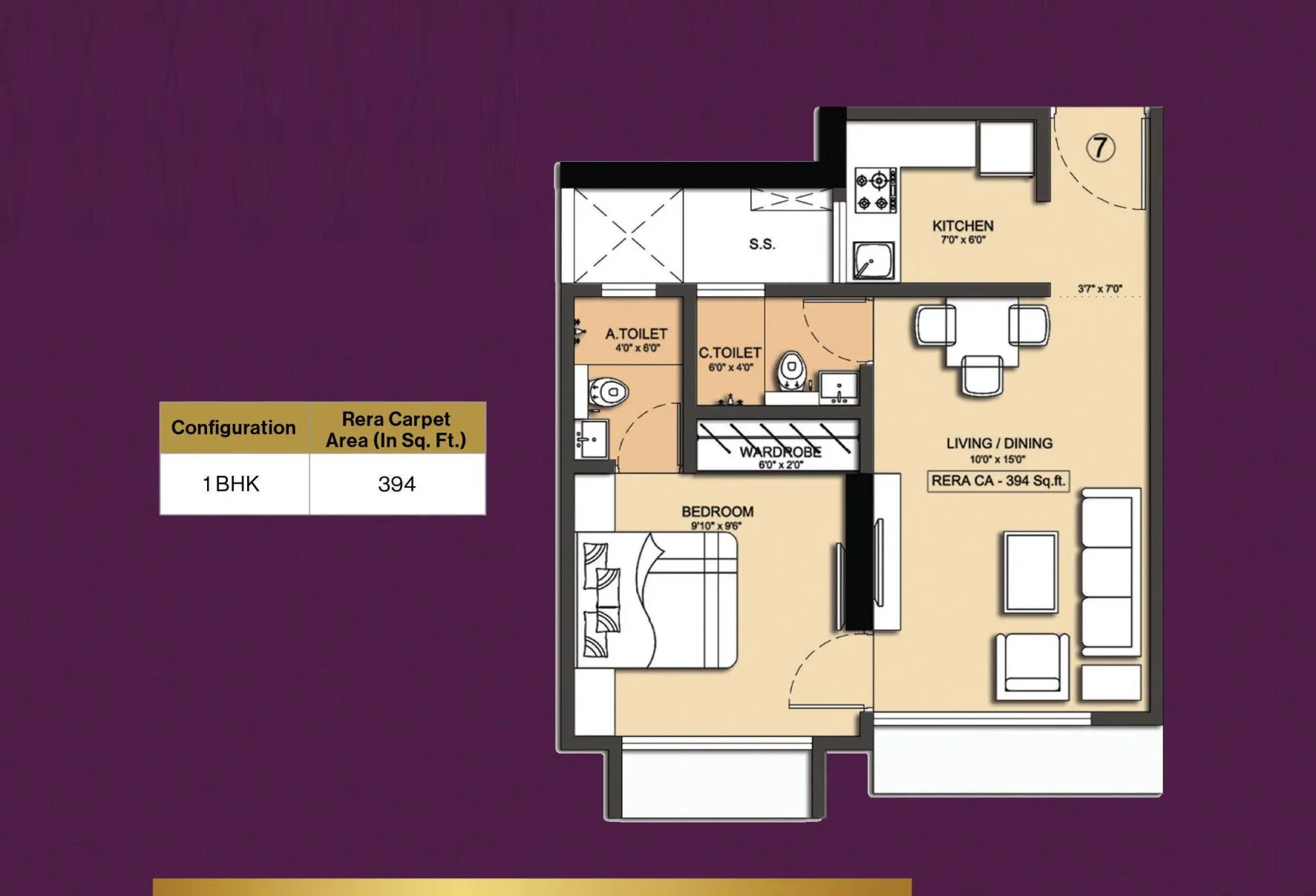 Dotom Sapphire Unit plan - 394 sq.ft.