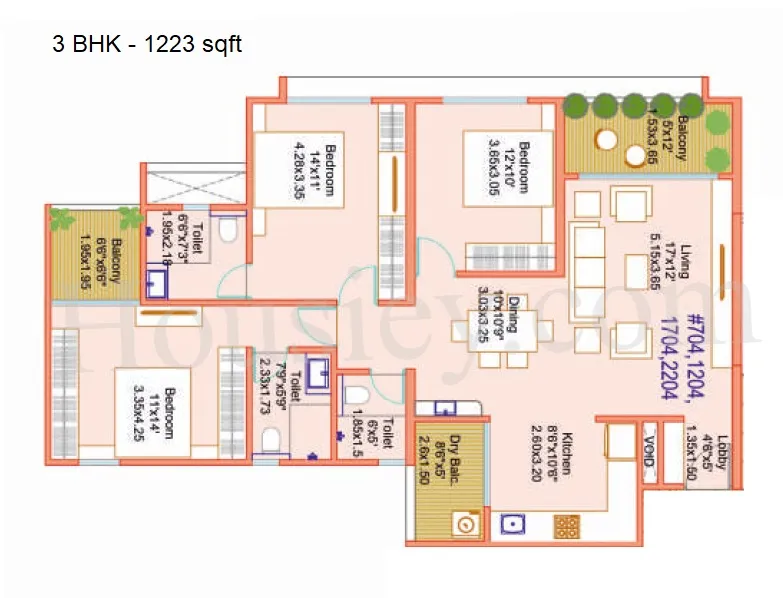 Dream Elegance Unit plan - 1223 sq.ft.
