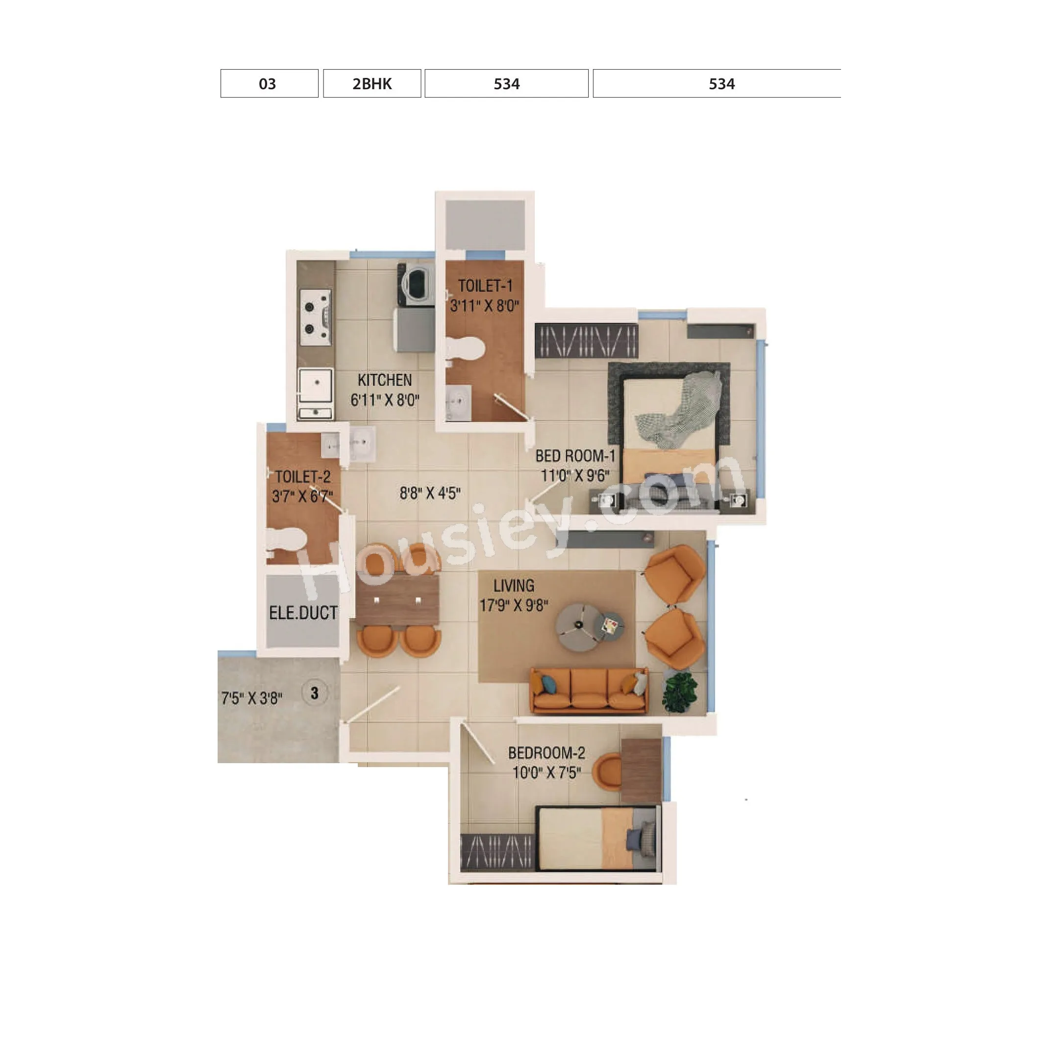 Dreams Empire Unit plan - 534 sq.ft.