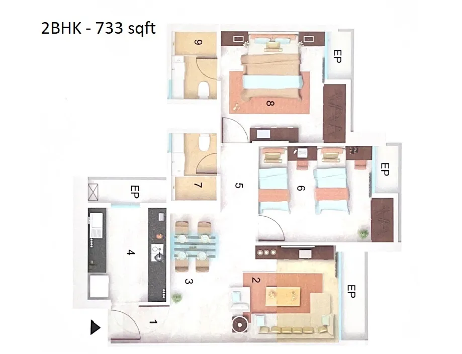 Dynamix Parkwoods Unit plan - 733 sq.ft.