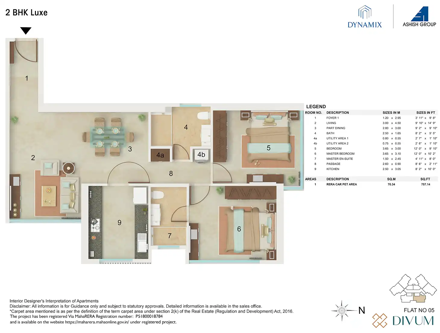 Dynamix Divum Unit plan - 757 sq.ft.