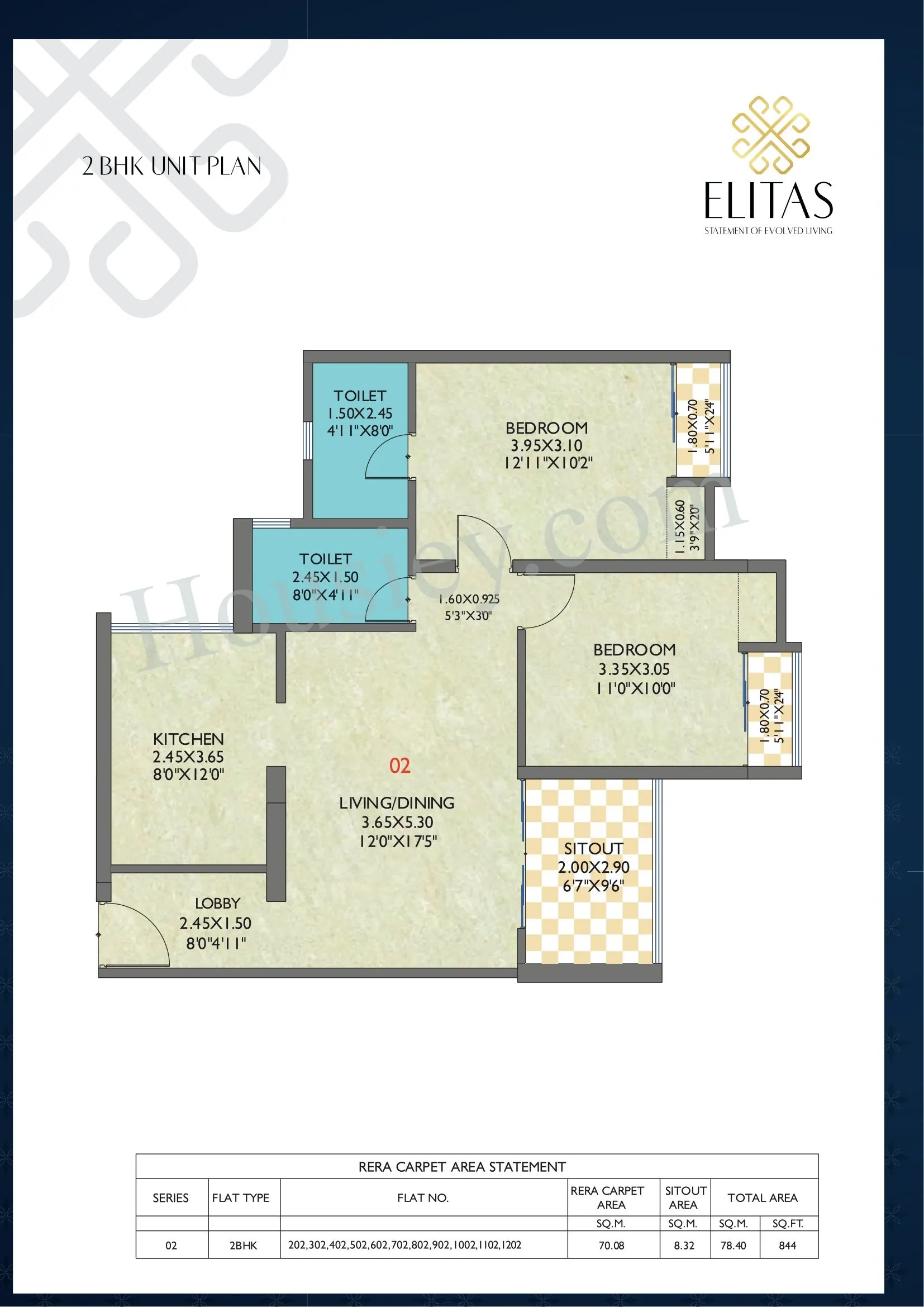 Eka Elitas Unit plan - 844 sq.ft.