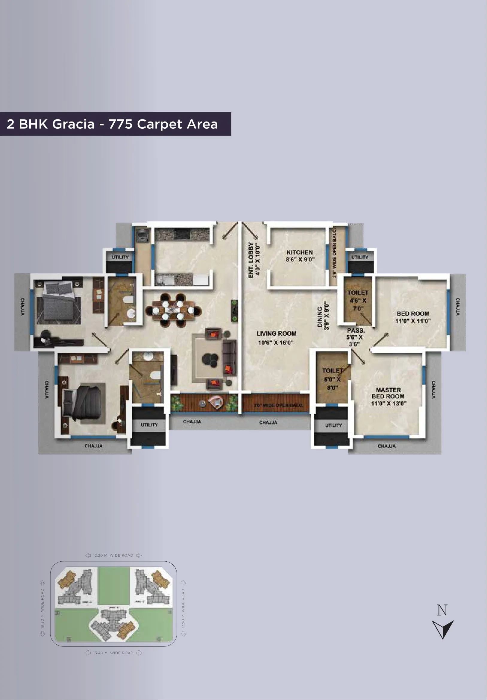 Ekta Tripolis Unit plan - 775 sq.ft.