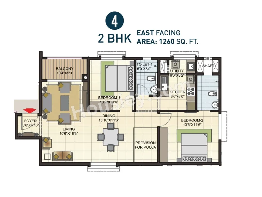 Elegant Hermitage Unit plan - 958 sq.ft.