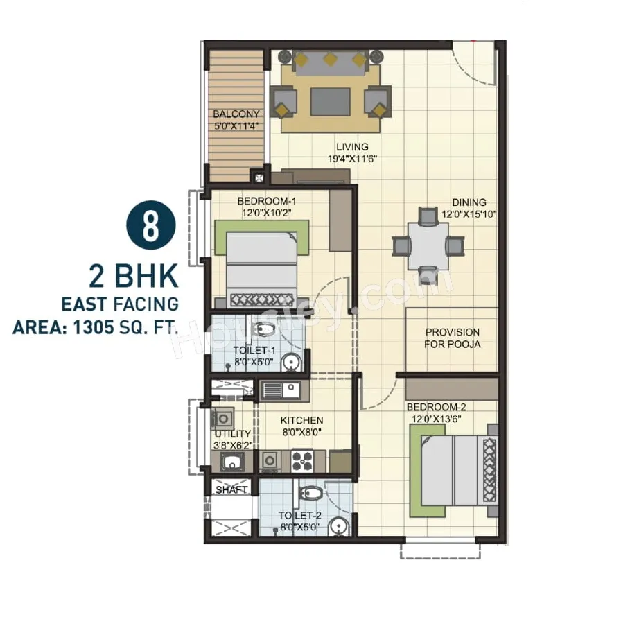 Elegant Hermitage Unit plan - 992 sq.ft.