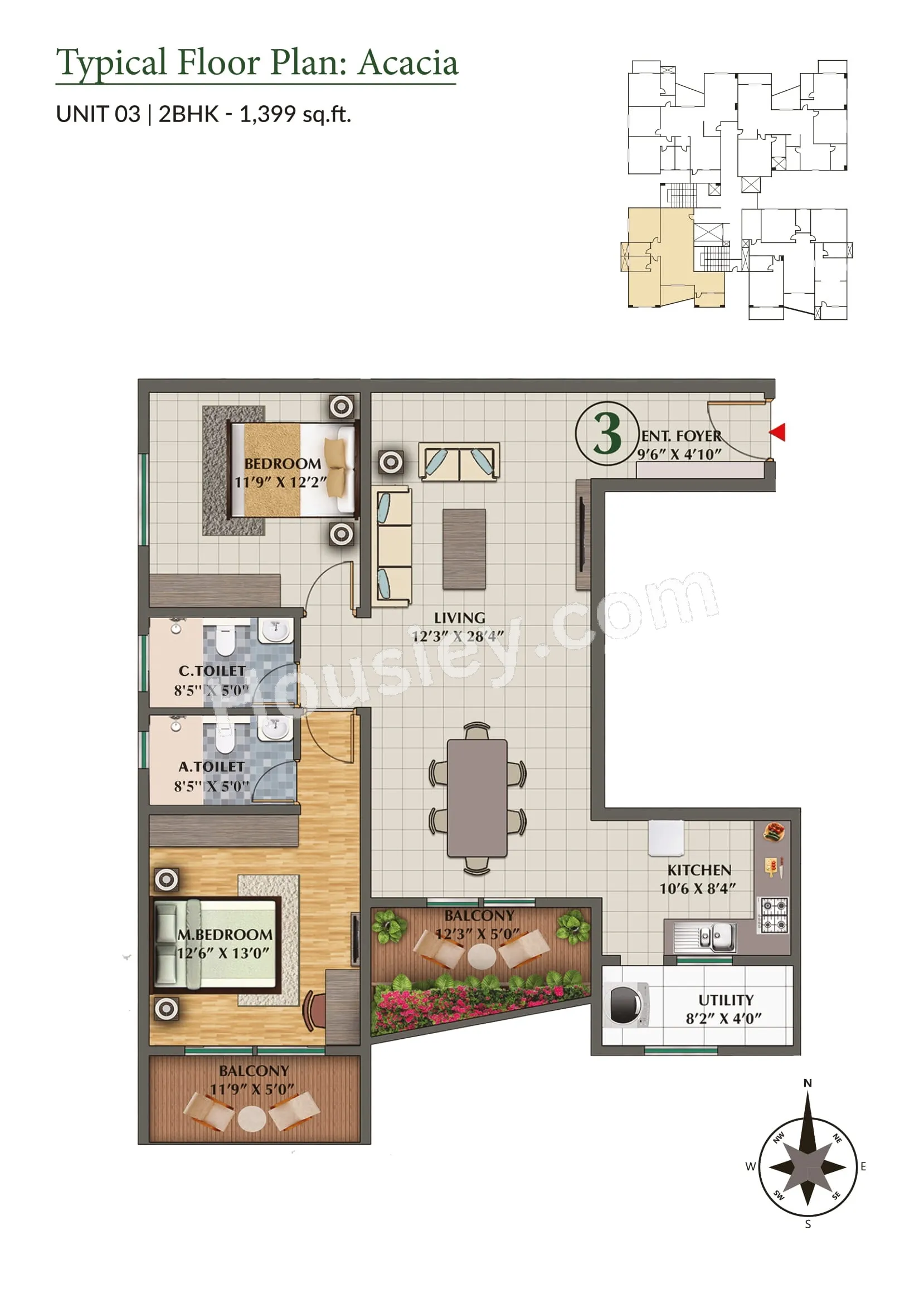 Elegant Terraces Unit plan - 1049 sq.ft.