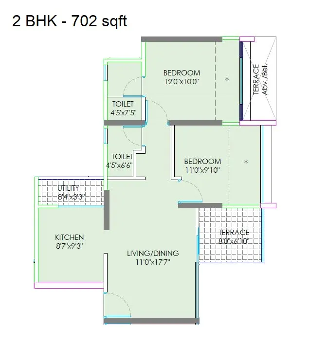 Rohan Silver Gracia Unit plan - 702 sq.ft.