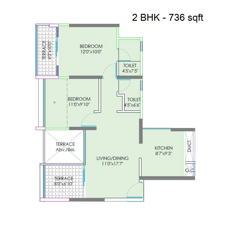 Rohan Silver Gracia Unit plan - 736 sq.ft.