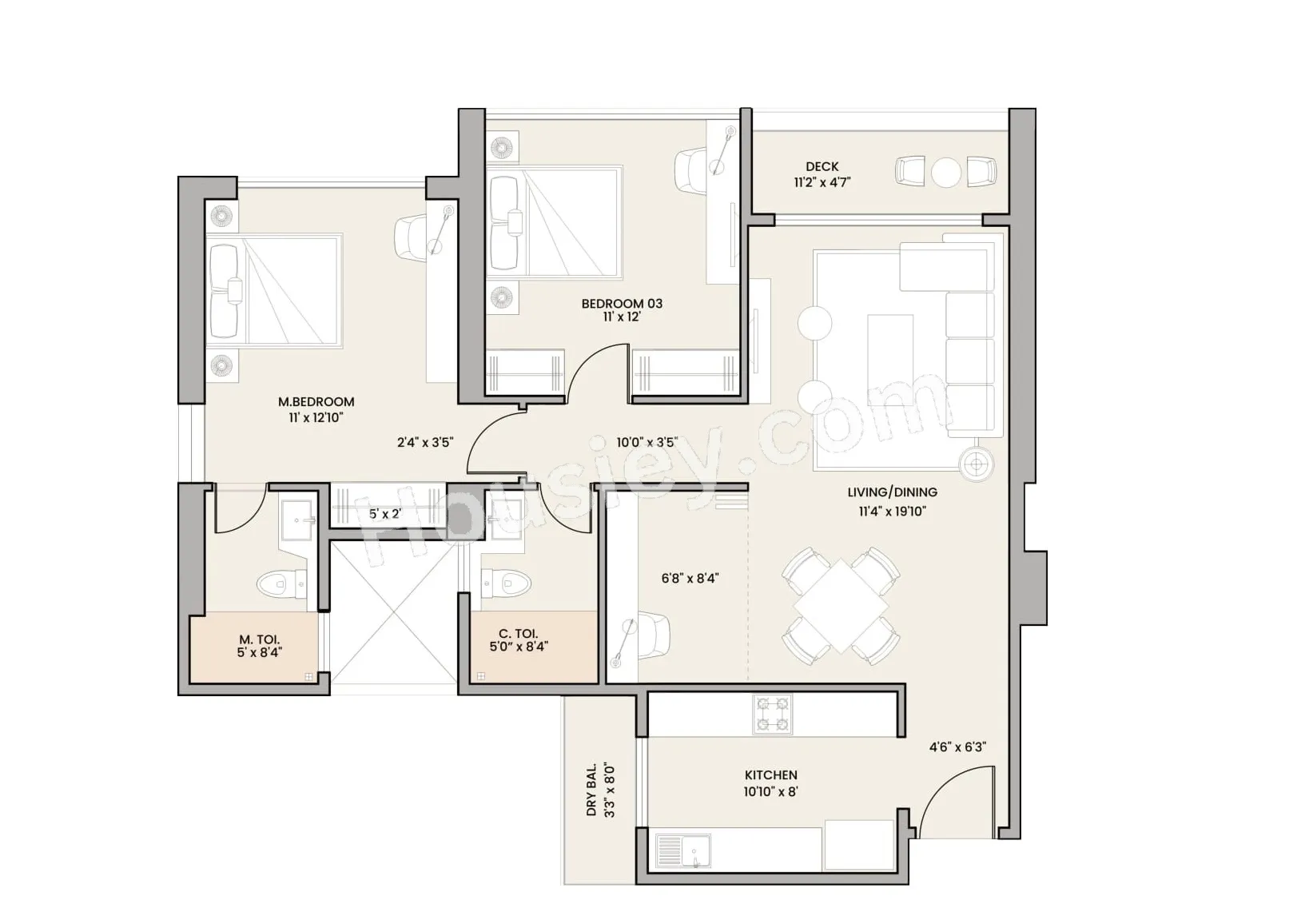 Embassy One Thane Unit plan - 929 sq.ft.