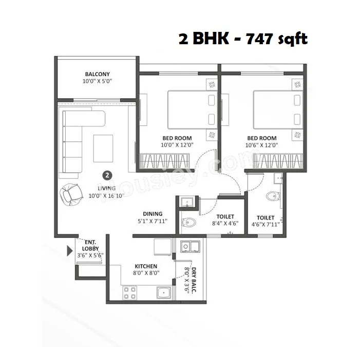 Engineers Promax Unit plan - 747 sq.ft.