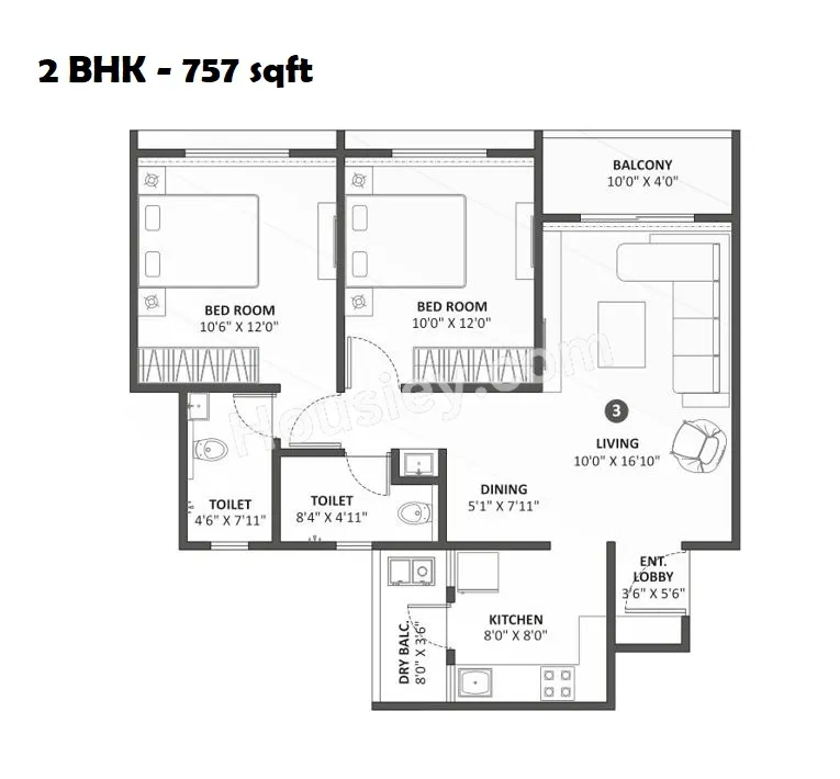 Engineers Promax Unit plan - 757 sq.ft.