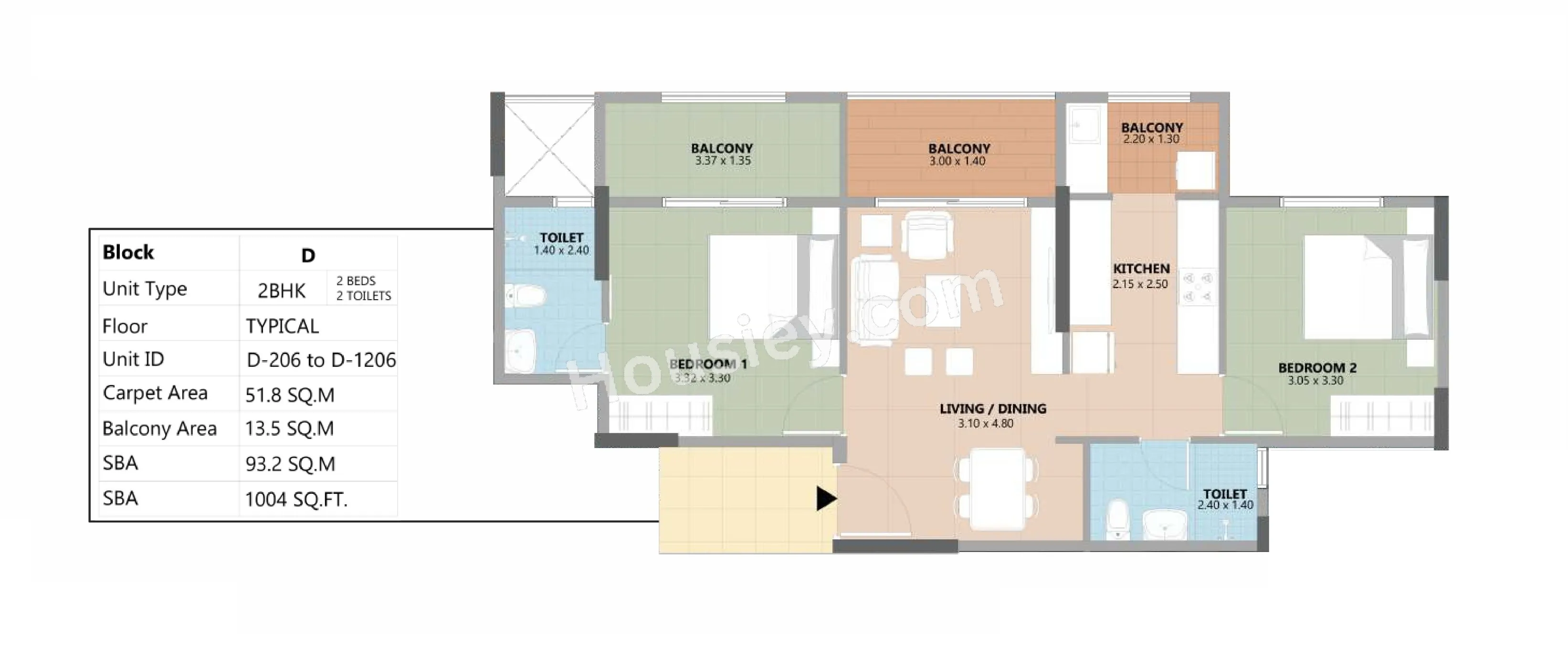 Esteem South Park Unit plan - 557 sq.ft.