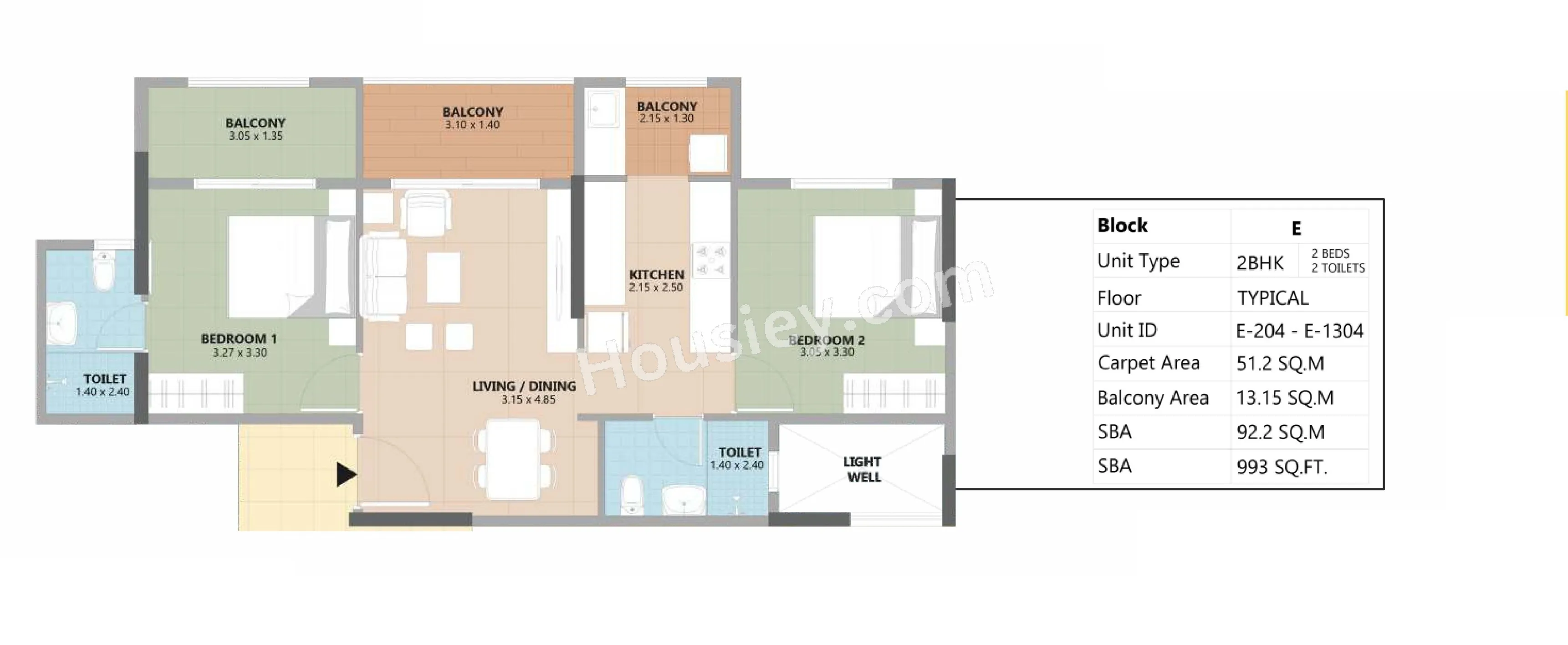 Esteem South Park Unit plan - 551 sq.ft.
