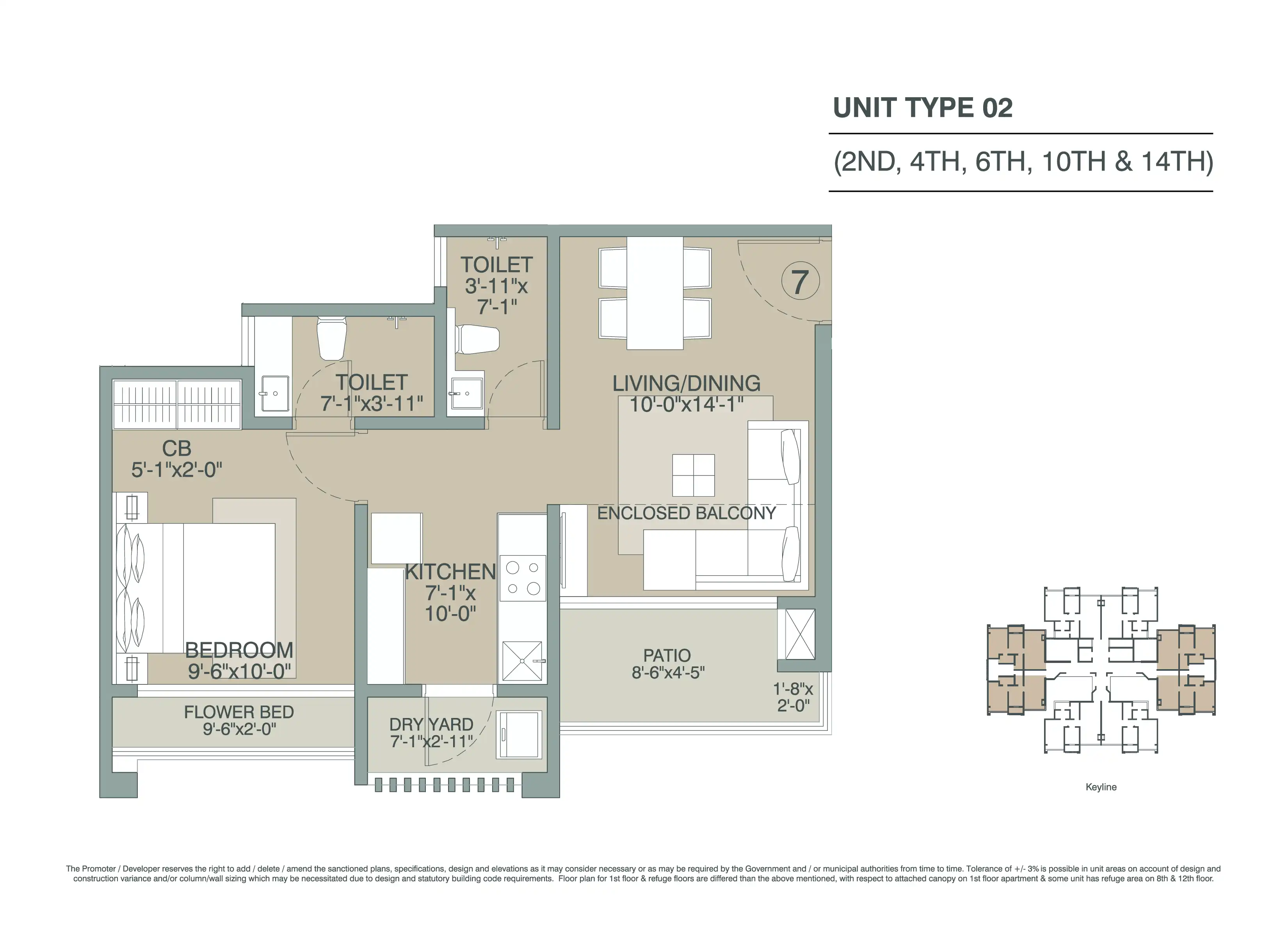 Evershine Amavi 303 Unit plan - 435 sq.ft.