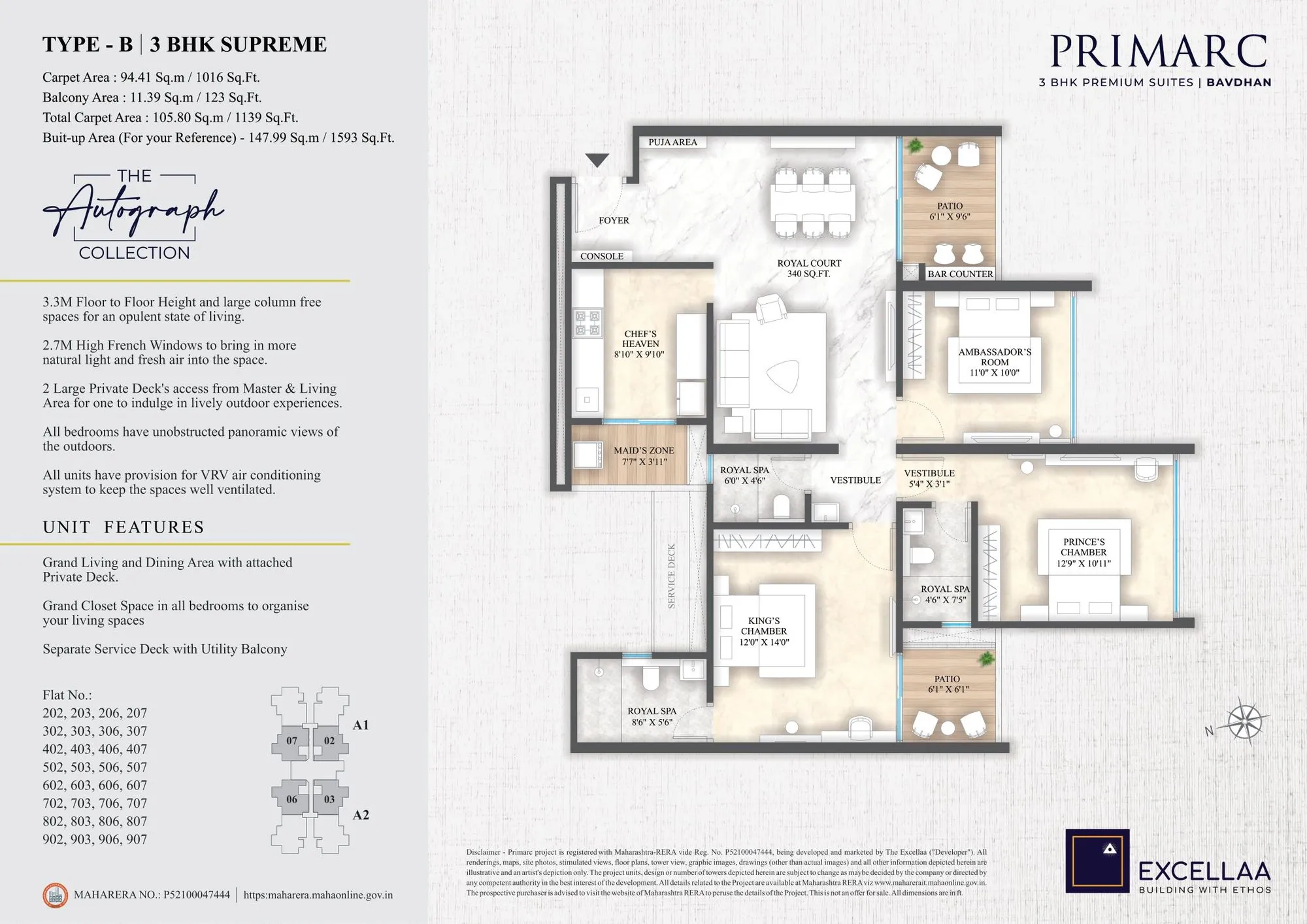 Excellaa Primarc Unit plan - 1139 sq.ft.