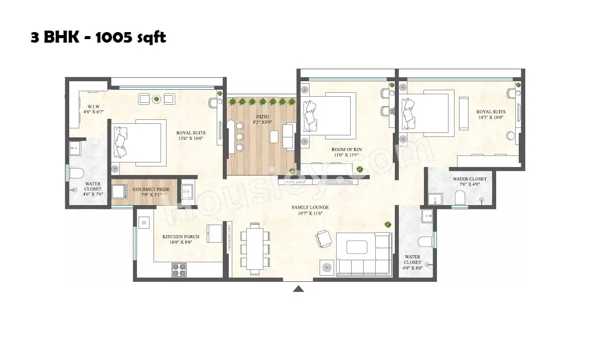 Excellaa Virtu Unit plan - 1005 sq.ft.