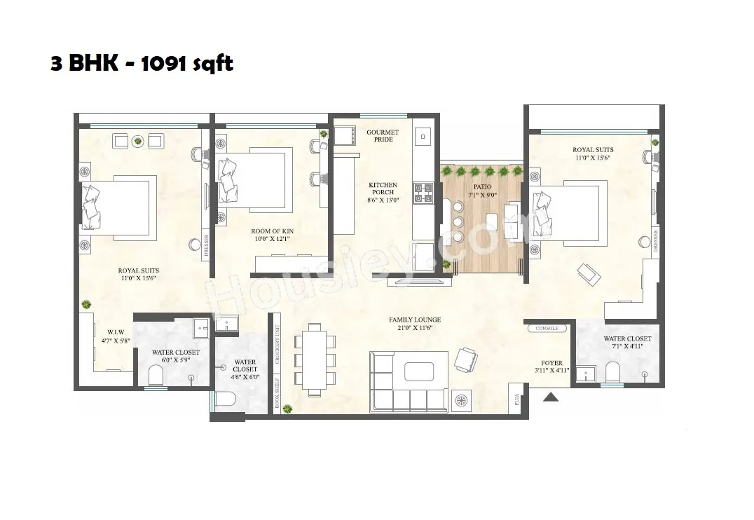 Excellaa Virtu Unit plan - 1091 sq.ft.