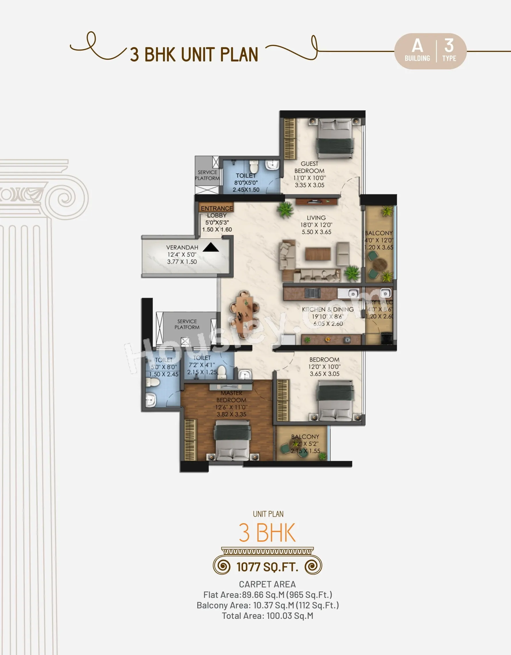 Galaxy Orizzonte Unit plan - 1077 sq.ft.