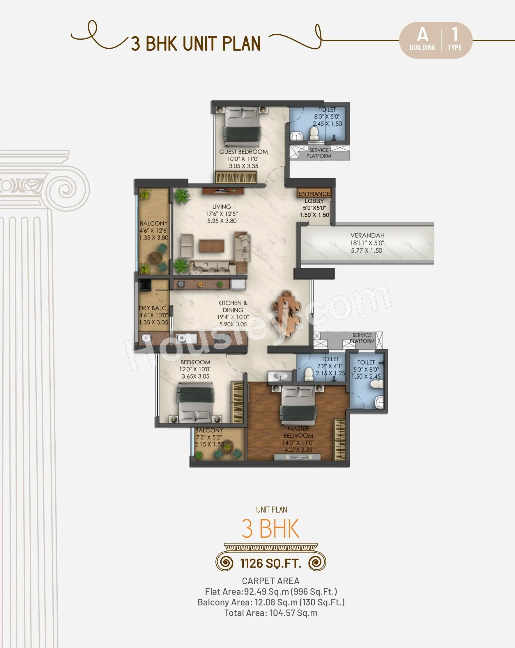 Galaxy Orizzonte Unit plan - 1126 sq.ft.