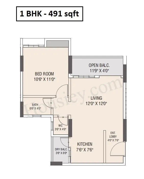 Ganga Fernhill Unit plan - 491 sq.ft.
