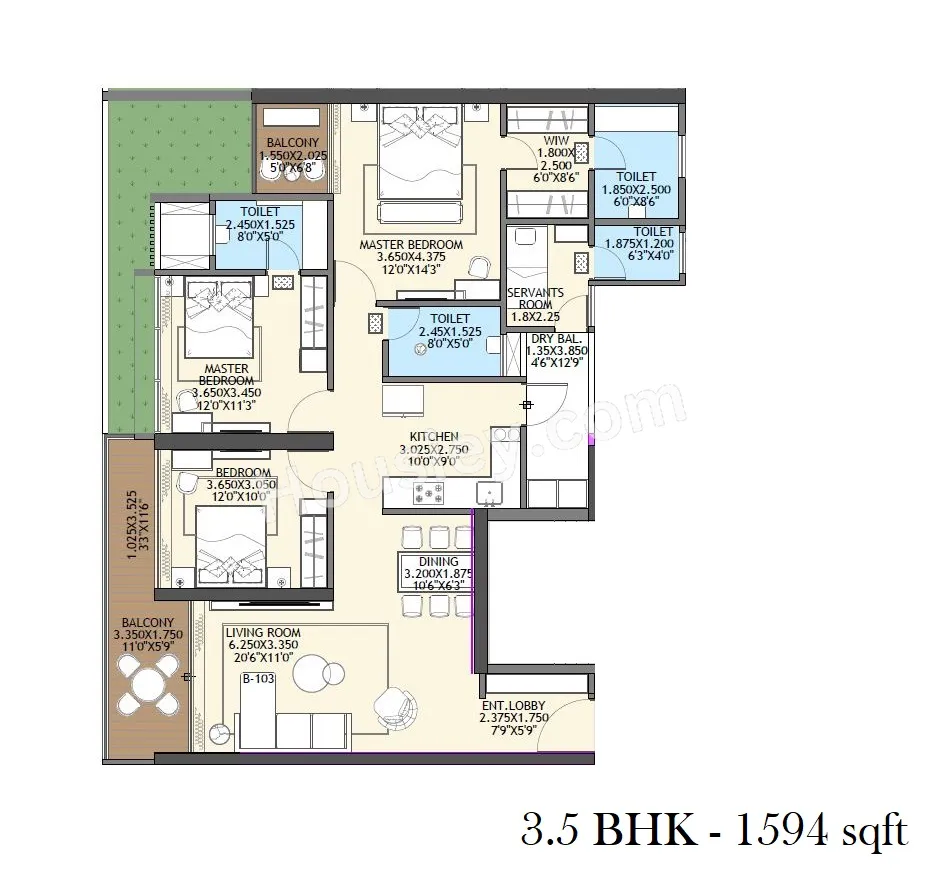 Ganga Platinum Unit plan - 1594 sq.ft.