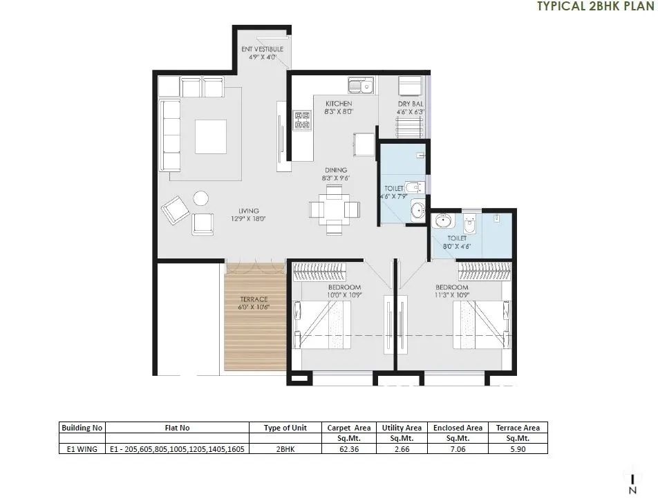 Ganga Utopia Unit plan - 839 sq.ft.