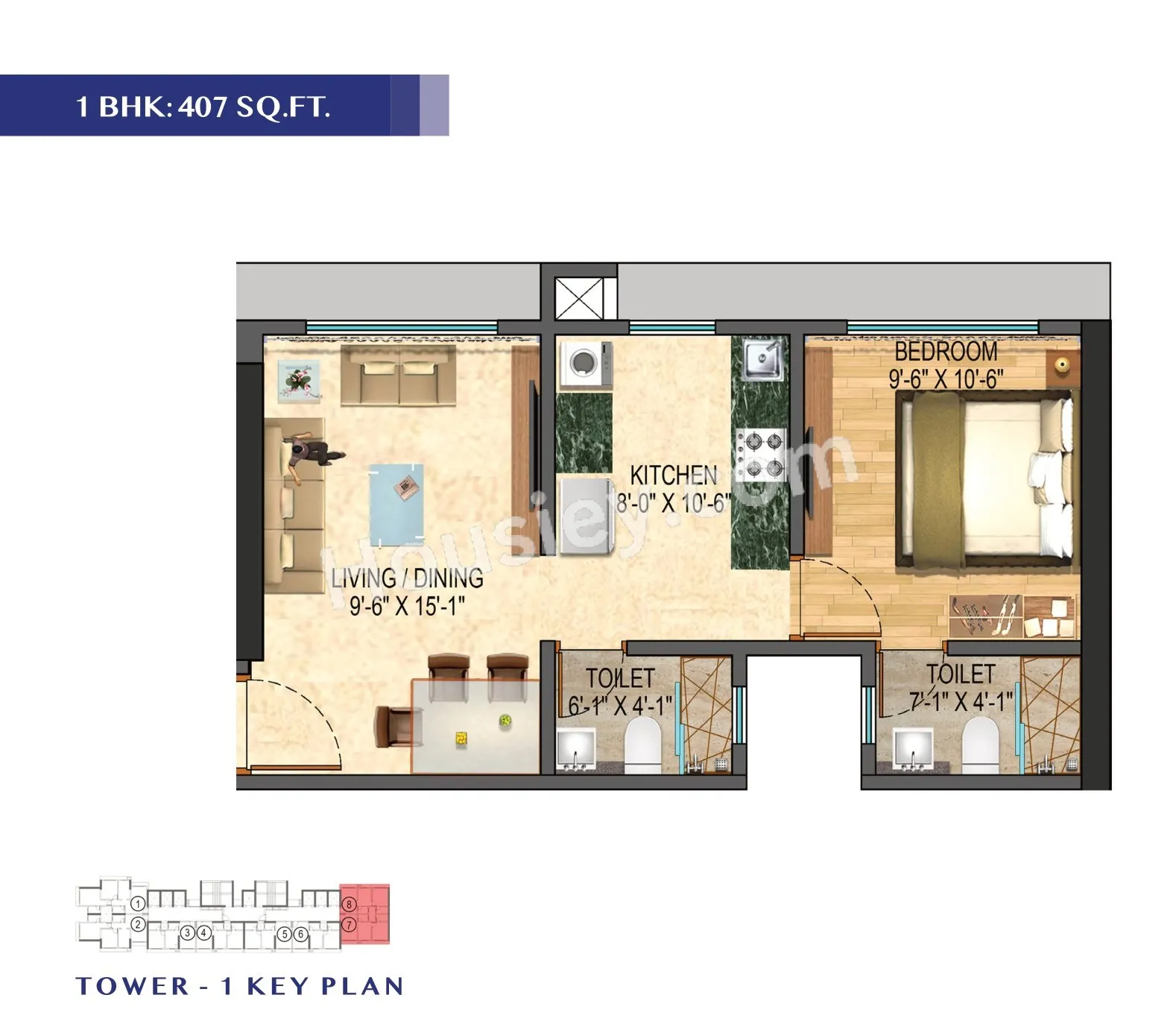 Gauri Mumbai Million Unit plan - 407 sq.ft.
