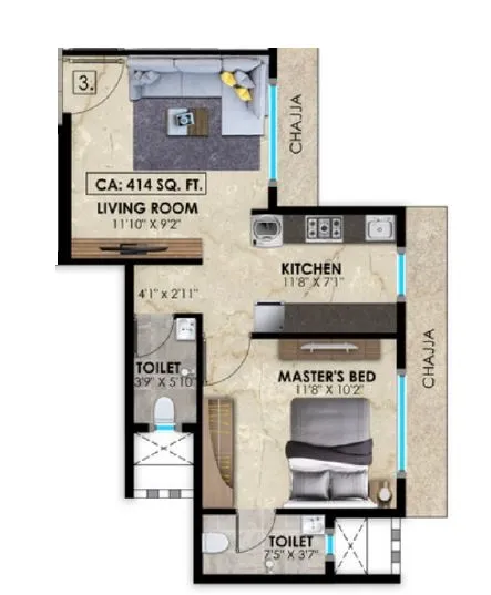 Vasundhara Geetanjali Paradise Unit plan - 414 sq.ft.