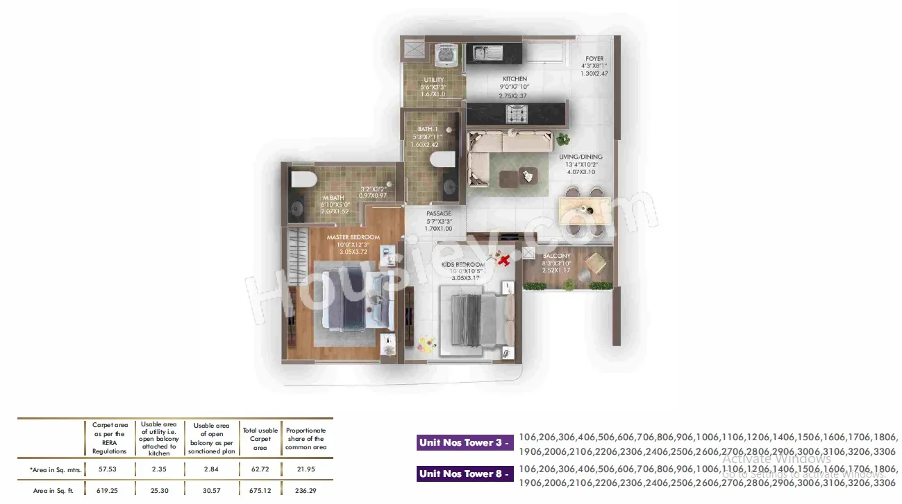 Gera Island of Joy Unit plan - 676 sq.ft.