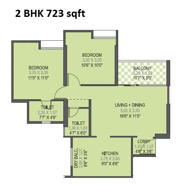 Gini Vivante Unit plan - 723 sq.ft.