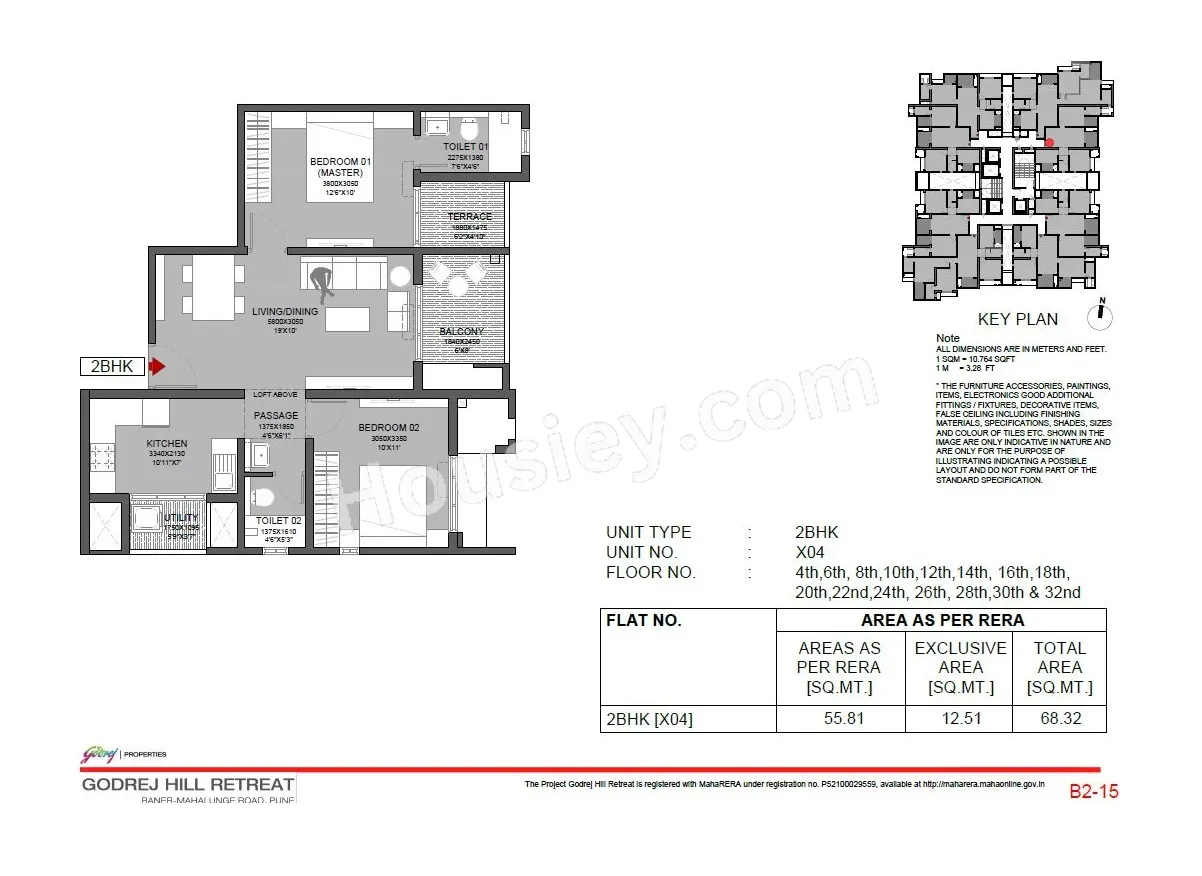 Godrej Hill Retreat Unit plan - 735 sq.ft.