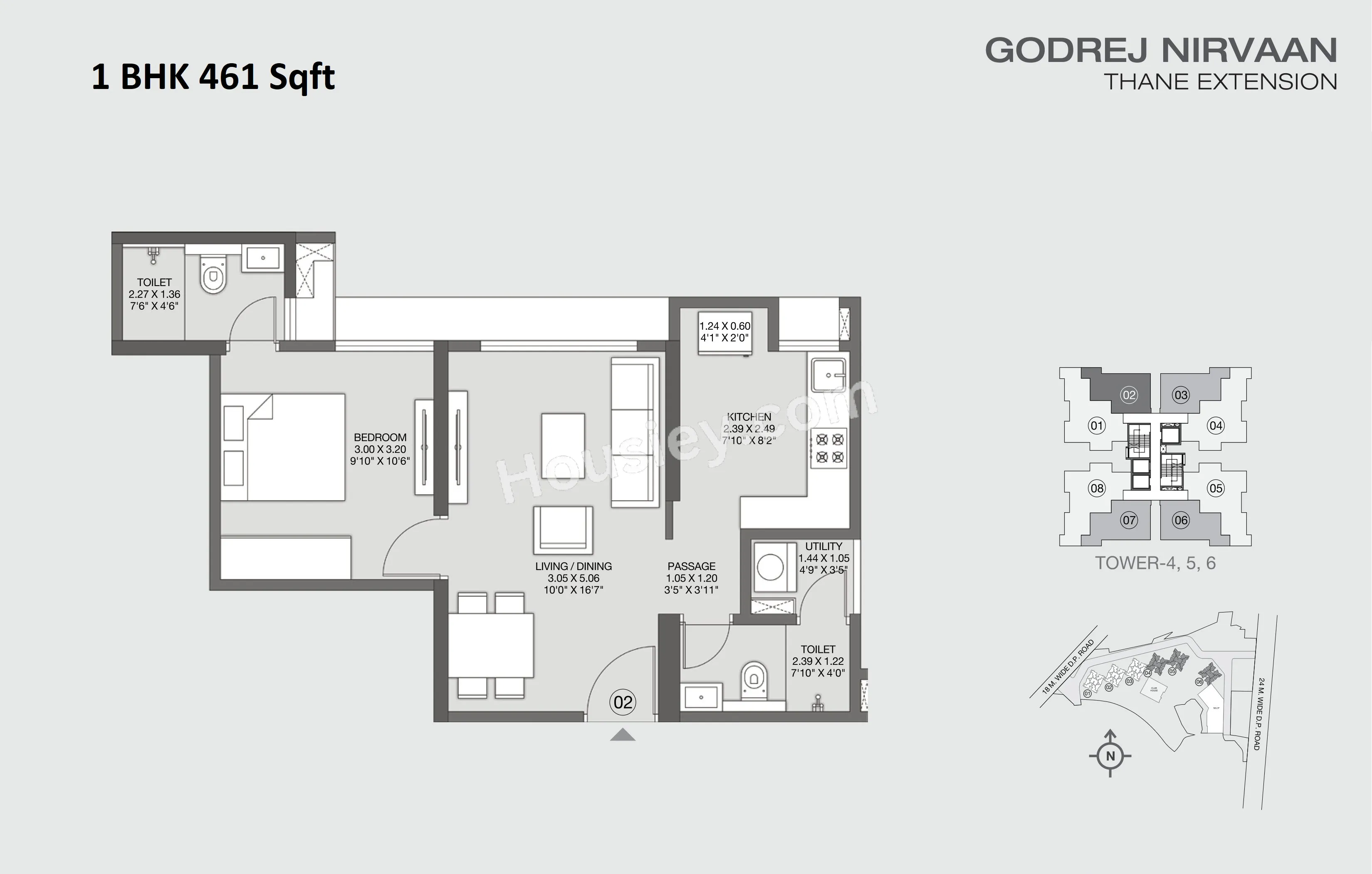 Godrej Nirvaan Unit plan - 461 sq.ft.