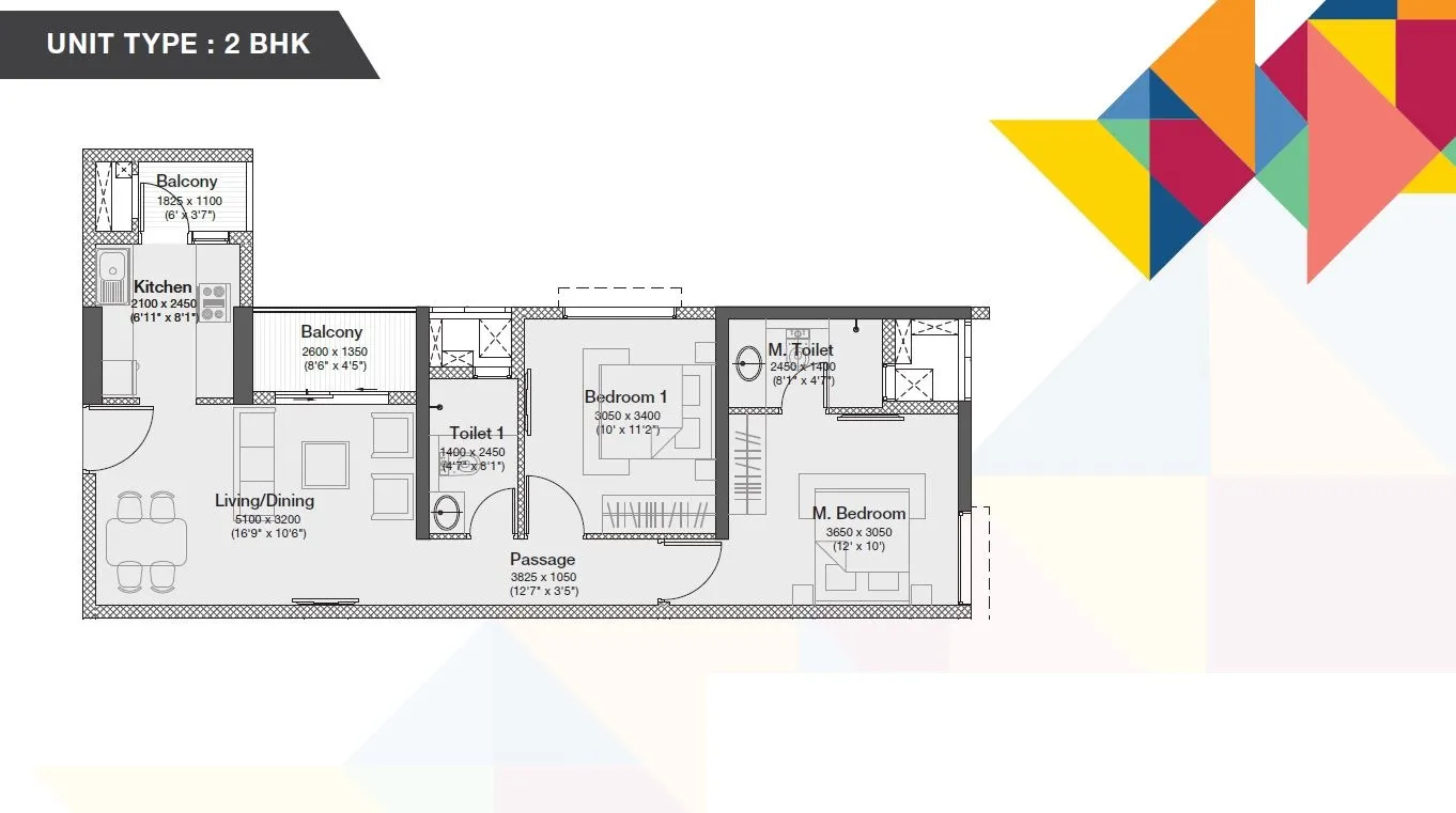 Godrej Nurture Unit plan - 711 sq.ft.