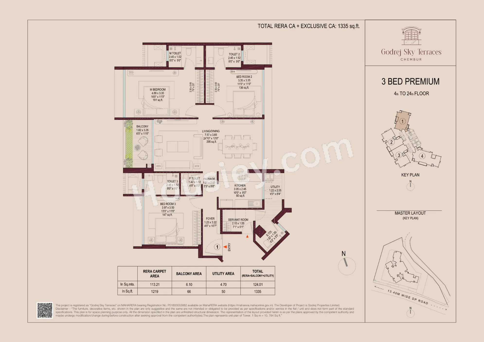 Godrej Sky Terraces Unit plan - 1335 sq.ft.