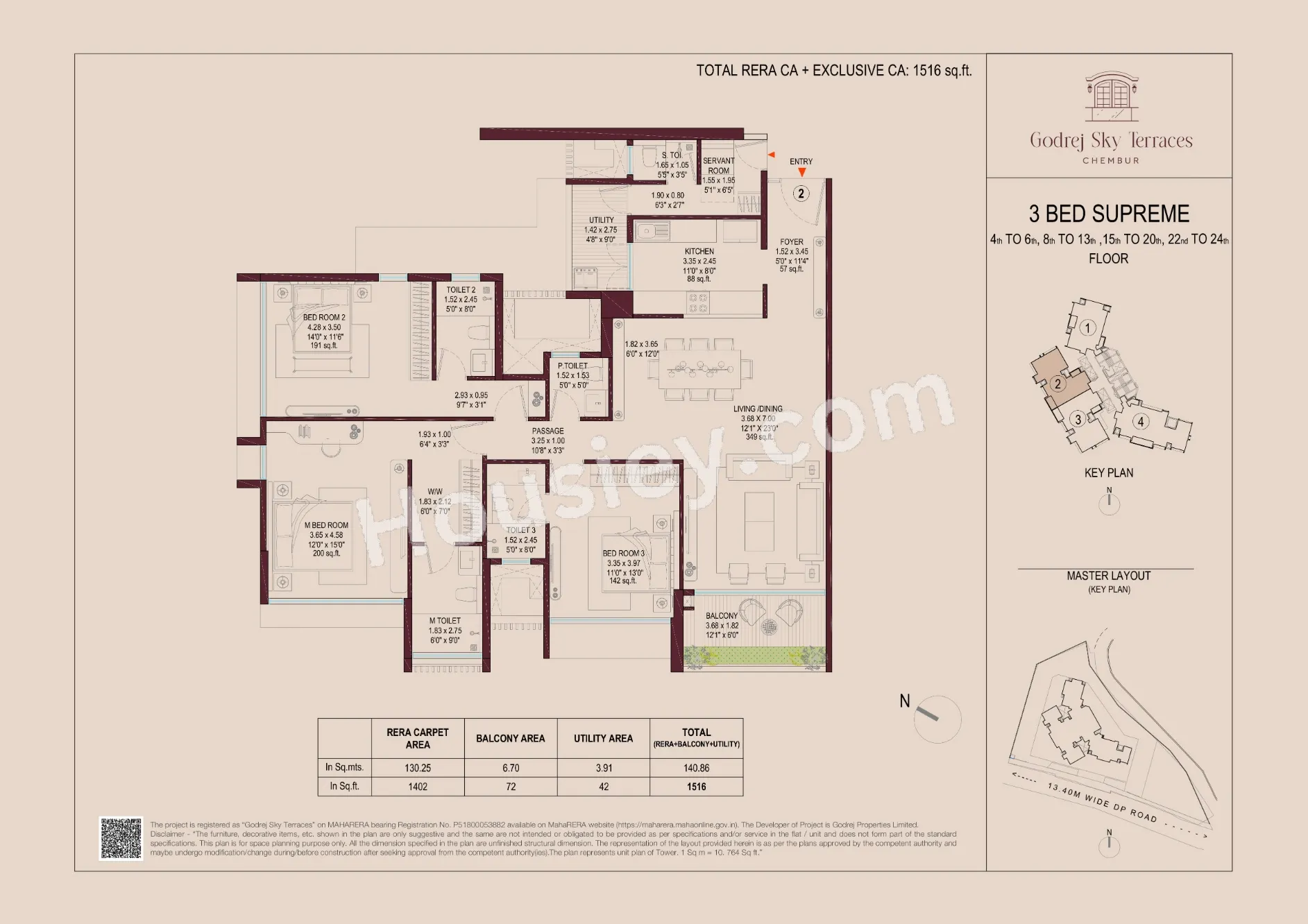 Godrej Sky Terraces Unit plan - 1516 sq.ft.