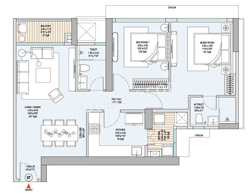 Godrej Vistas Unit plan - 844 sq.ft.