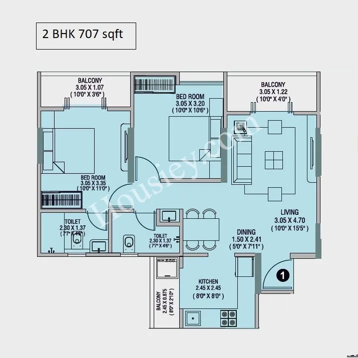 Choice Goodwill Meadows Phase II Unit plan - 707 sq.ft.